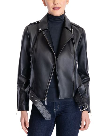 michael michael kors leather biker jacket|Belted Leather Biker Jacket .